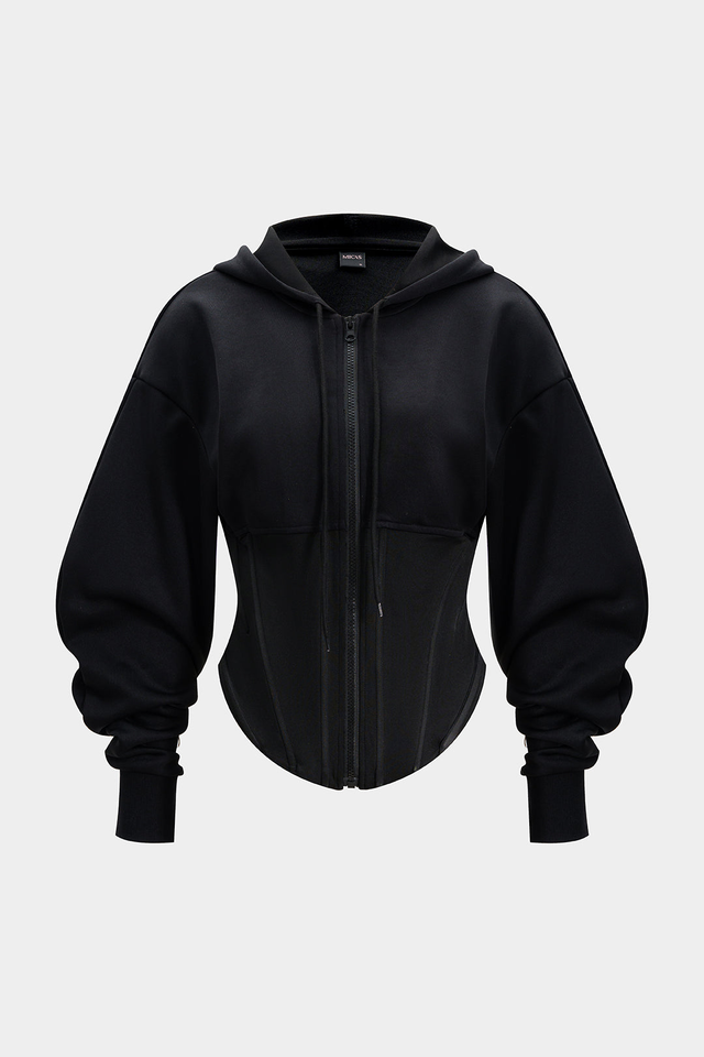 Zipper Drawstring Corset Hoodie