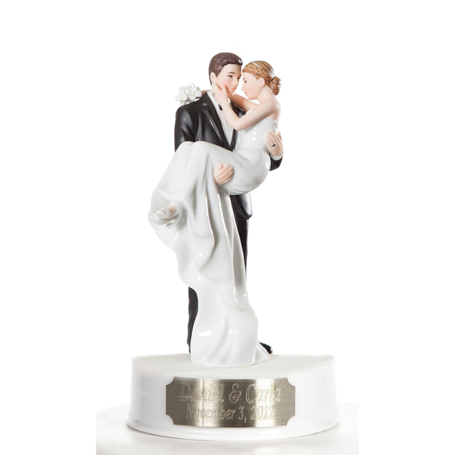 Engraveable White Porcelain Bride and Groom Wedding Cake Topper