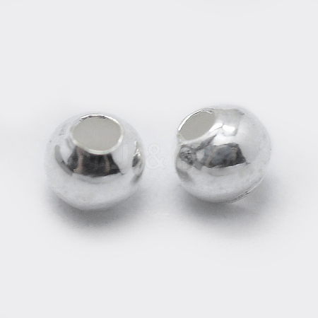 925 Sterling Silver Spacer Beads, Round, Silver, 2mm, Hole: 0.7~1mm