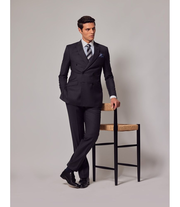Dark Charcoal Twill Wool Double Breasted Slim Fit Suit