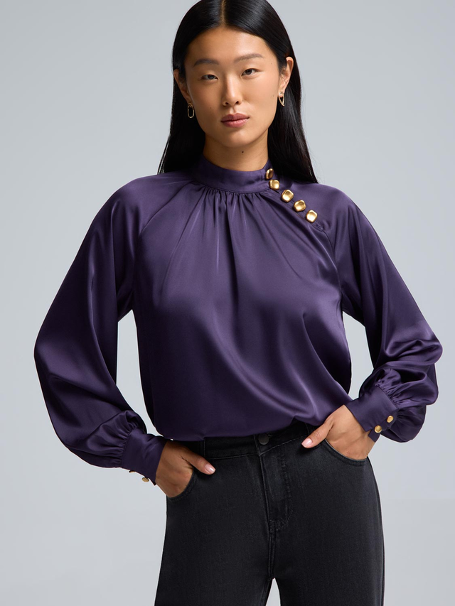 Satin-Like Mock Neck Blouse