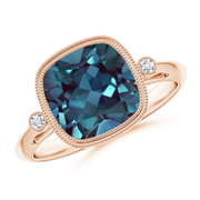 Bezel Set Cushion Lab-Grown Alexandrite Ring with Milgrain Detailing
