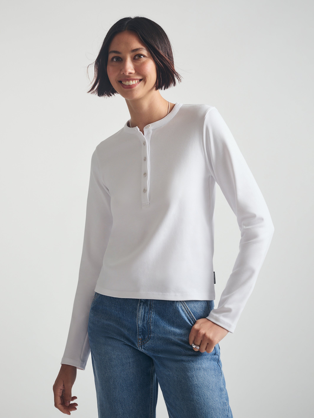 Women's Cropped Henley T-Shirt in White