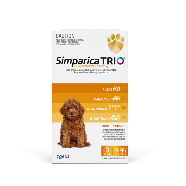 Simparica Trio Dog Puppies 2.8 - 5.5lbs Yellow 3 Pack