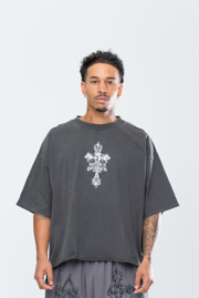 CRUCIFIX CROPPED TEE - VINTAGE BLACK