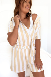 Vacay Comfort PJ Set Beige White Stripe