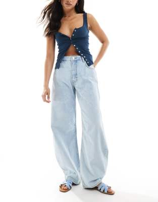 Miss Selfridge barrel leg jeans in bleach wash