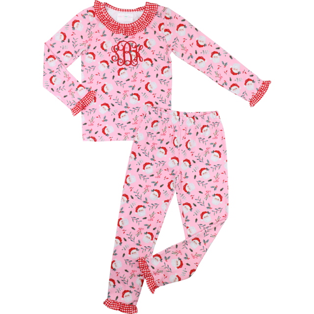 Pink Knit Santa And Holly Pajamas