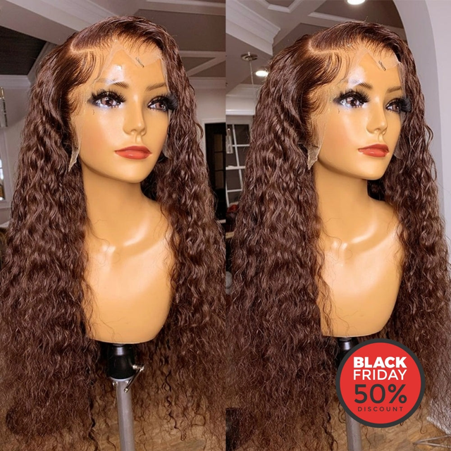 Skin Melt Full Lace #4 Brown Deep Curly Wig Invisible Swiss Lace Wigs