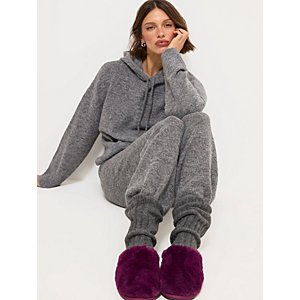 Faux Fur Mule Lightly Gripped Sole Slippers