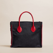 Parker - Denim with Red Leather Saddle Handle and Piping