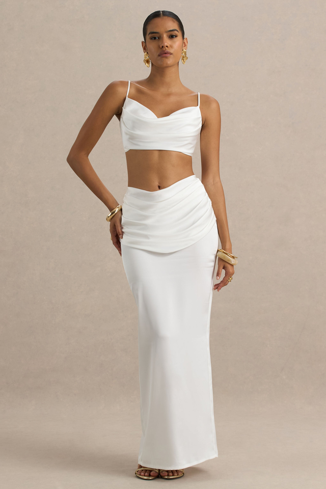 Rosita | White Ruched Maxi Skirt