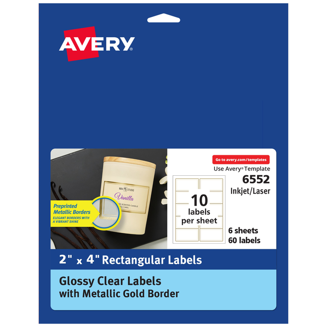 Glossy Clear Labels with Metallic Gold Border 6552 | Avery