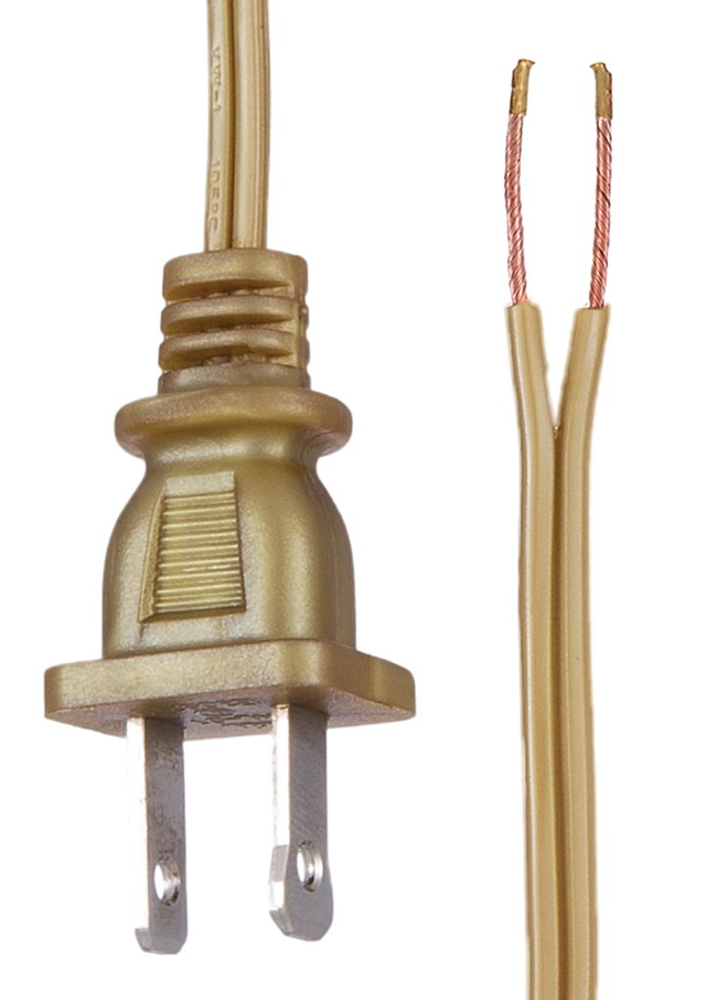 Unfinished Brass Color, 18/2 Plastic Covered Lamp Cord - Wire Sets, CHOICE OF 3 LENGTHS (46707)