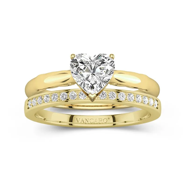Moissanite Timeless Solitaire Wedding Ring Set 14K Gold Traditional Shank 2.00ct Heart Cut For Women