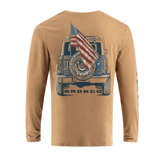 Ford Bronco Mens Illustrated Patriotic Graphic Long Sleeve Shirt