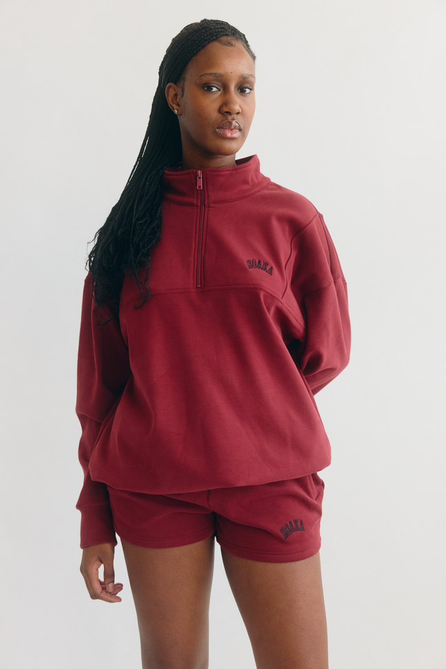 Dark Red Comfy Vintage Zip-up Sweatshirt