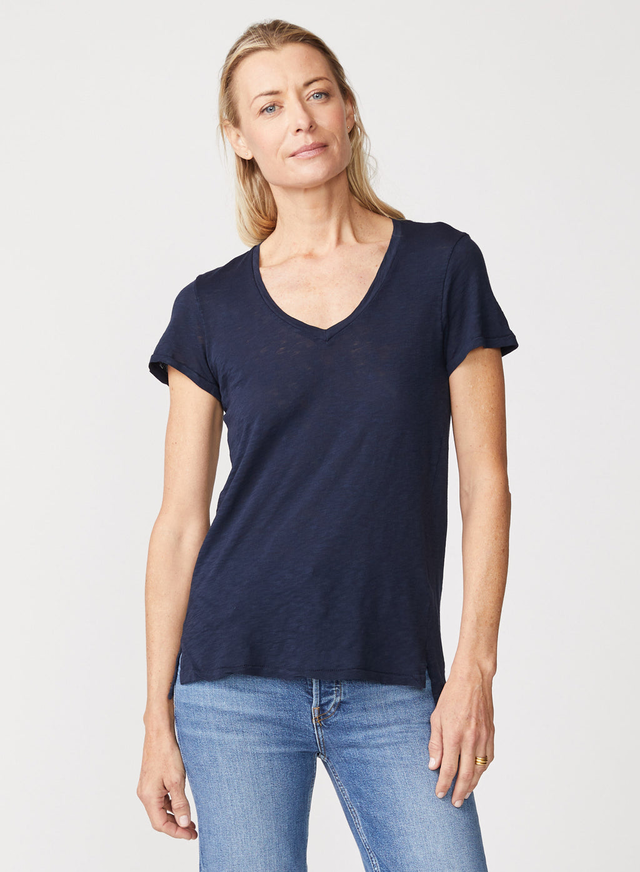 Supima Slub Short Sleeve V-Neck in New Navy
