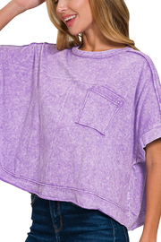 Zenana Over The Horizon Violet Washed Oversized Crop Box Tee