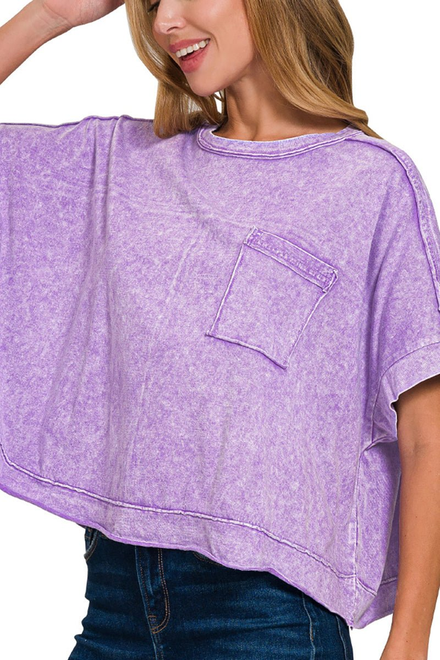Zenana Over The Horizon Violet Washed Oversized Crop Box Tee