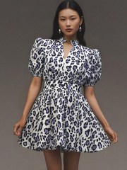 Makena Puff Sleeve Animal Print Fit & Flare Dress