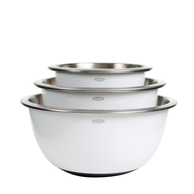 3-Piece Stainless Steel Mixing Bowl Set - White