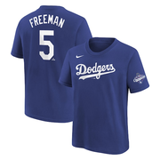 Youth Los Angeles Dodgers Freddie Freeman Nike Royal 2025 World Series Champions Name & Number T-Shirt