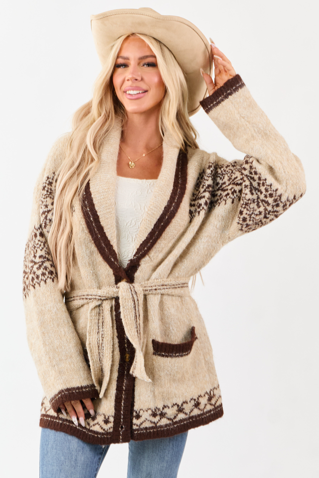 Lovelo Almond Fair Isle Print Wool Blend Cardigan
