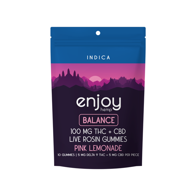 Live Rosin Microdose THC:CBD 1:1 100mg Gummies for Balance (Indica-Infused Pink Lemonade) - 10 mg each (5 mg Delta 9 THC + 5 mg of CBD) | 10 gummies