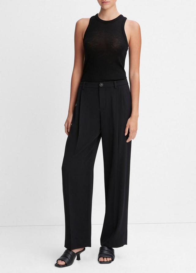 Drop-Waist Pleated Crepe Trouser
