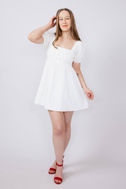 Square Neck Puff Sleeve Dress for Women in White | ID4543-WHITE