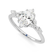 Marquise Cut Moissanite Engagement Ring with Petals and Hidden Anniversary Stone Accent