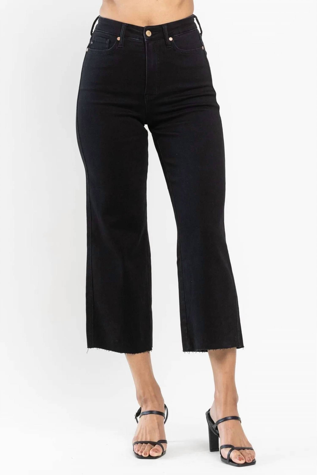 Judy Blue High Rise Control Top Wide Leg Crop Jeans In Black