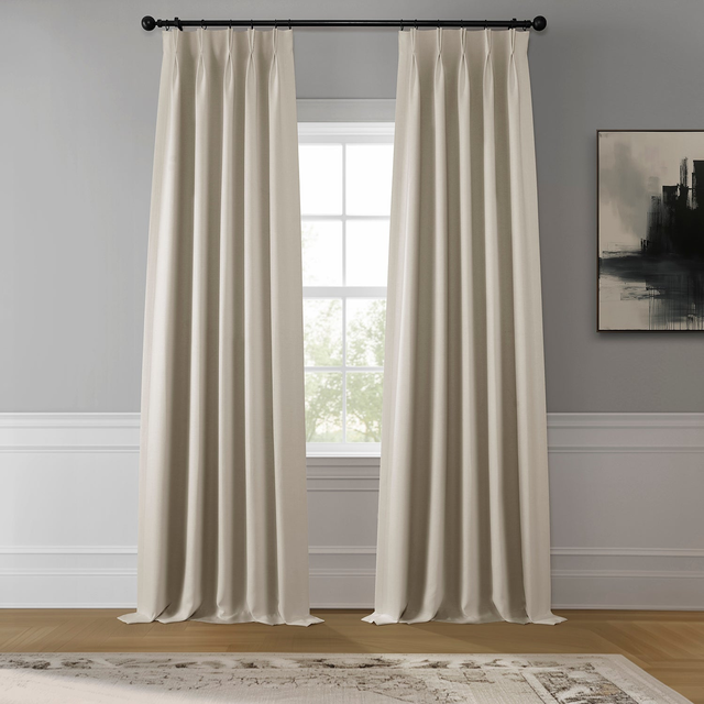 Birch French Pleat Textured Faux Linen Room Darkening Curtain