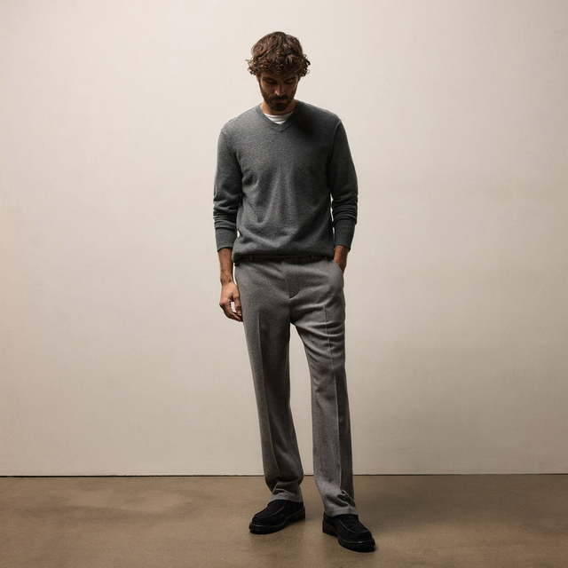 Wool Cashmere Flannel Pant - Heather Grey