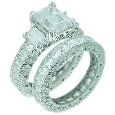 1.5CT Emerald cut Cubic Zirconia Engagement Ring Set. 635R12997
