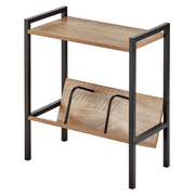 Metal and Wood Side Table with Built-In Bookshelf