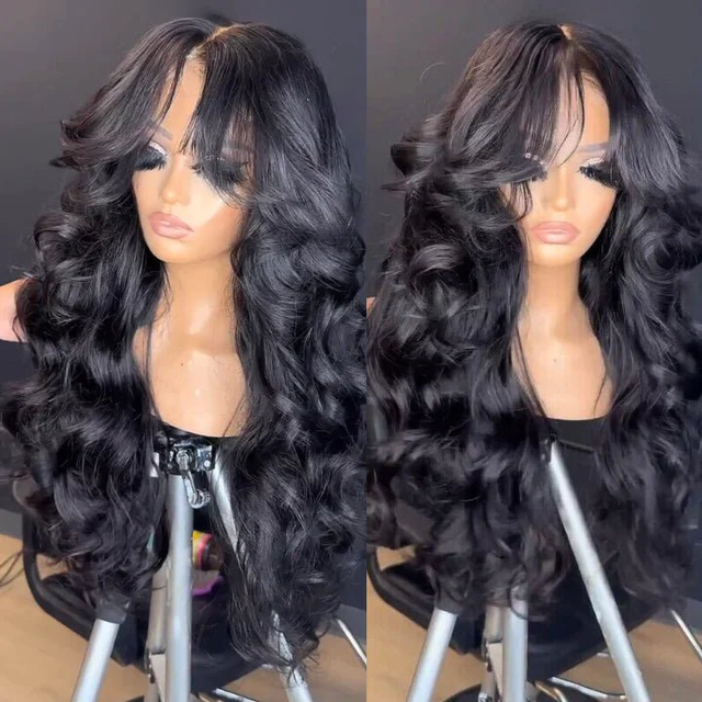13x4 Lace Loose Body Wave Human Hair Wigs Ocean Wave Lace Front Wigs with Curtain Bangs Full 250% Density Subscriber Exclusive Flash Sale
