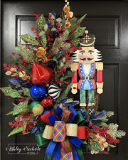 Festive Holiday Nutcracker Wreath - Red & Blue