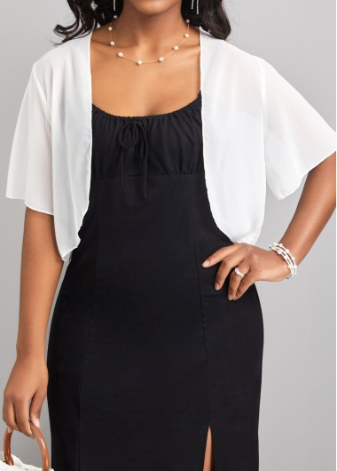 Open Front White Short Sleeve Coat