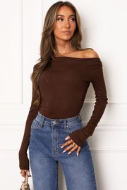 Jasmine Brown Asymmetrical Long Sleeve Top