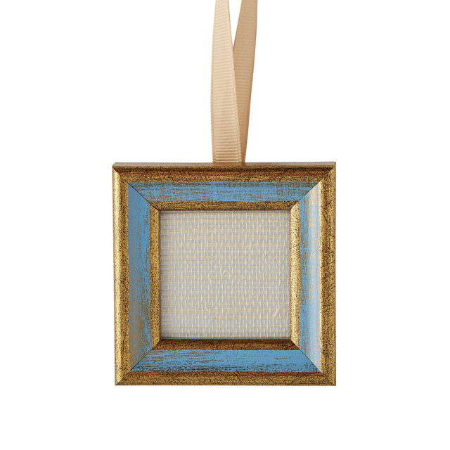 Florentine Frame Ornament - Blue Gold Cream Ribbon