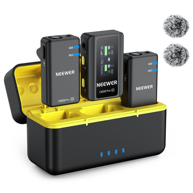 NEEWER CM28 PRO Wireless Lavalier Lapel Microphone System with Charging Case