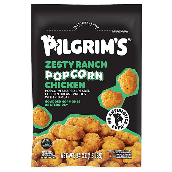 Pilgrim's Zesty Ranch Mini Nugget Shaped Breaded Chicken Breast Patties With Rib Meat - 24 Oz