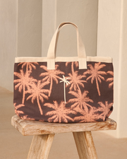 Canvas California Tote Bag - B68EY - La Havana Cocoa And Orange Rust Maxi Palm