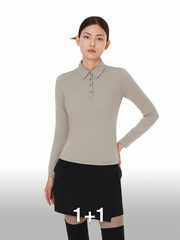 [2 SET] Brushed Airy Fit Slim Fit Long Sleeve Polo Shirt