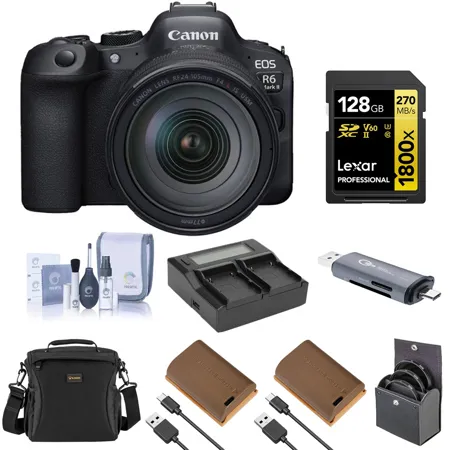 Canon EOS R6 Mark II Mirrorless Camera with RF 24-105mm f/4 L IS USM Lens, Bundle with 2x LP-E6NH Battery and 128GB Memory Card