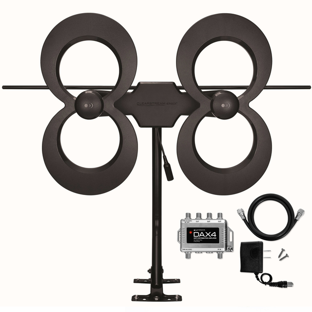 Bundle - ClearStream 4MAX Indoor / Outdoor HD TV Antenna, 20-inch Mast, DAX4 Distribution Amplifier 4-Output