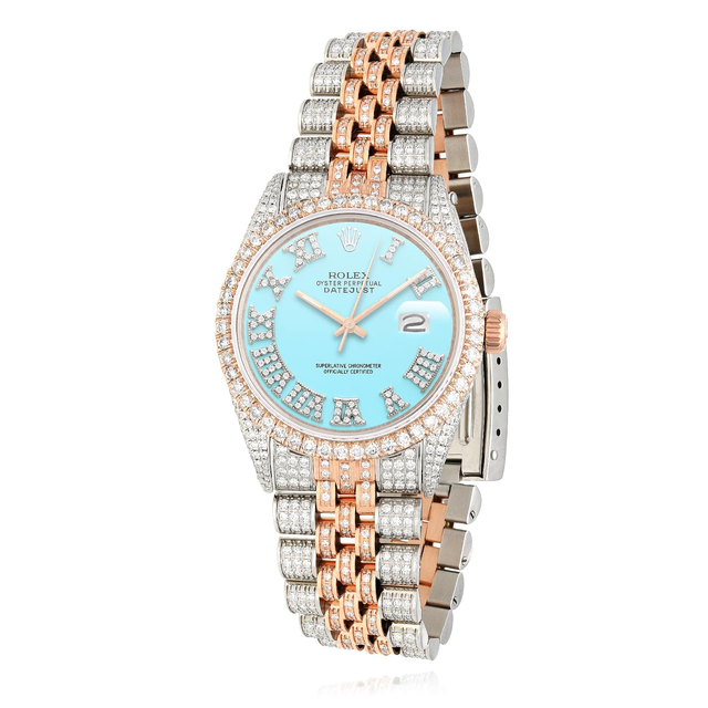 Rolex Datejust Real Diamond Stainless Steel White Rose Turquoise Watch 36mm