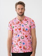 Scrub Top Pink Xmas Santa